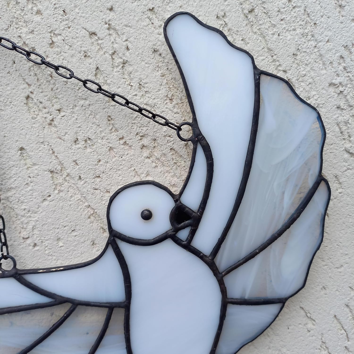 Stained Glass Dove Sun Catcher Window Hanging or Wall Decor, Handmade Flying White Bird Decoration, Handcrafted Decorative Peace Symbol Panel Home Office, Unique Housewarming Gift
