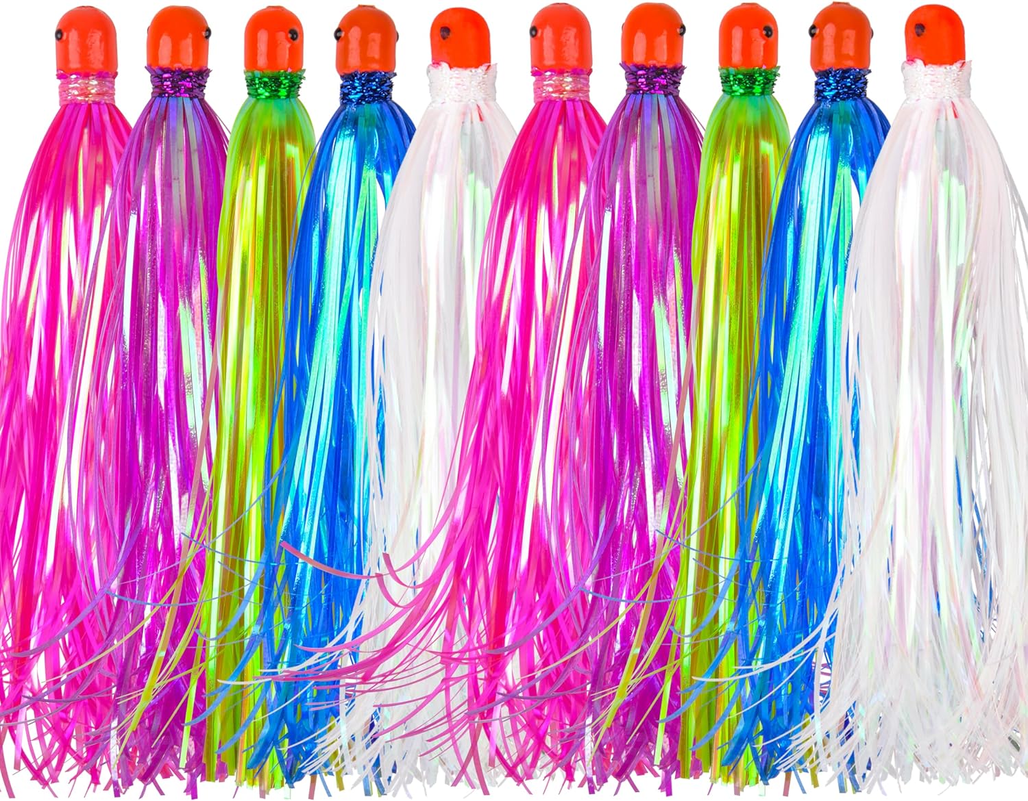 Mylar Skirt Trolling Lures 5.2in Fishing Mylar Skirts Trolling Teasers 3/8 oz Weighted Bullet Head Skirted Trolling Lures with Through-Hole for Mahi Tuna Wahoo Offshore Fishing