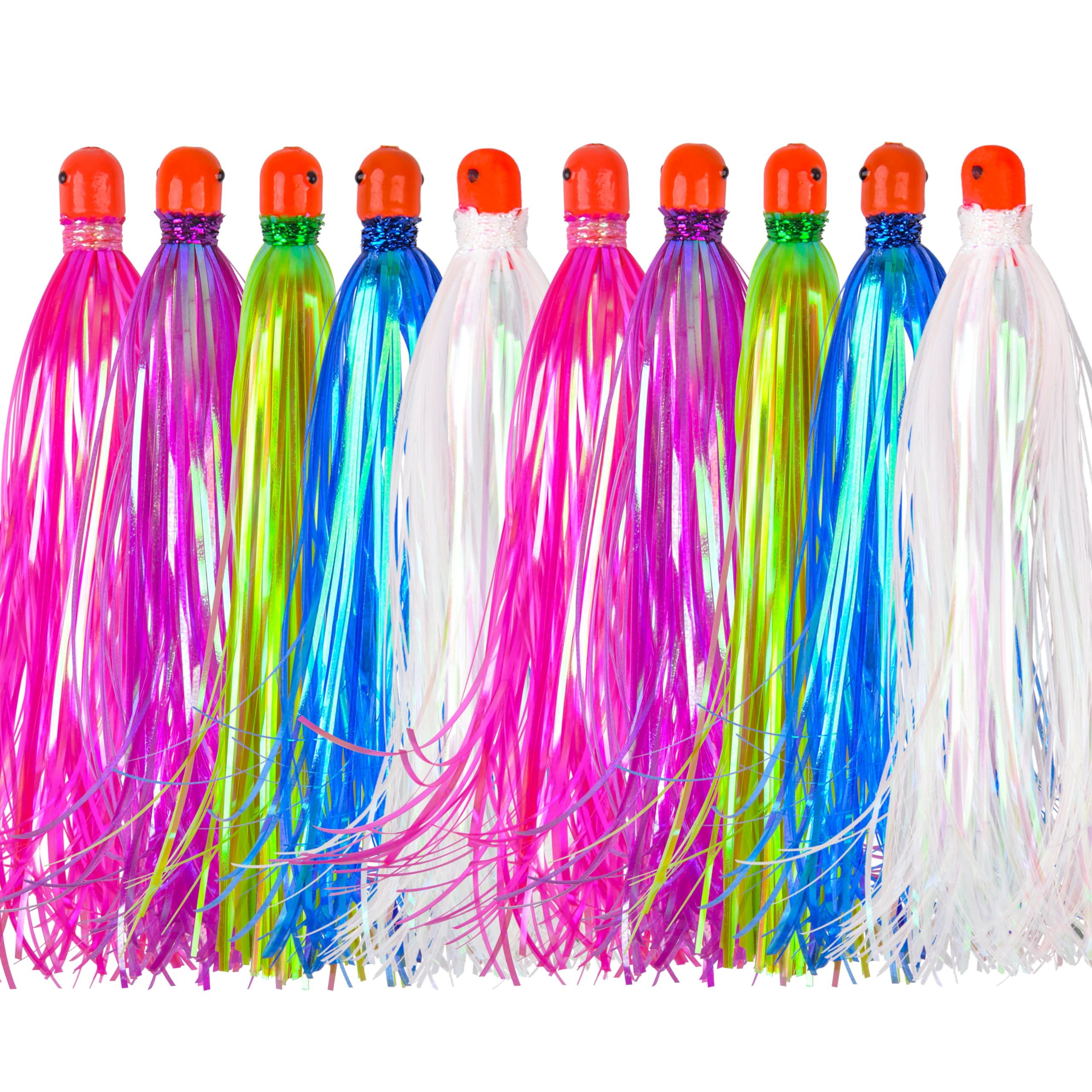 Mylar - Señuelos de cola de mylar con tiras de mylar, faldas de pesca de Mylar, señuelos de pesca, cebos de pesca, cabeza de plomo, 9.9 g con faldas de flash de Mylar