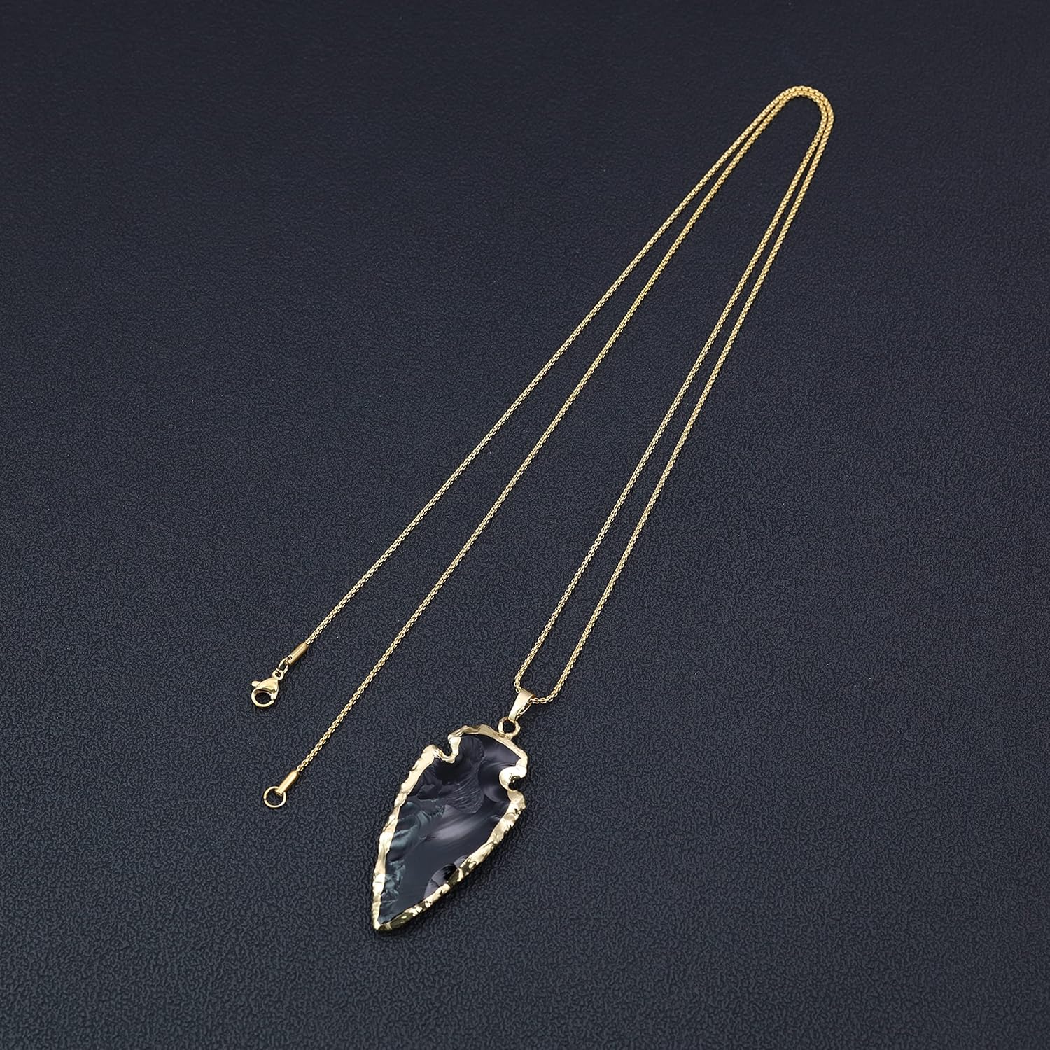 COAI Arrowhead Pendant Black Obsidian Raw Crystal Necklace for Men Women 20-32"