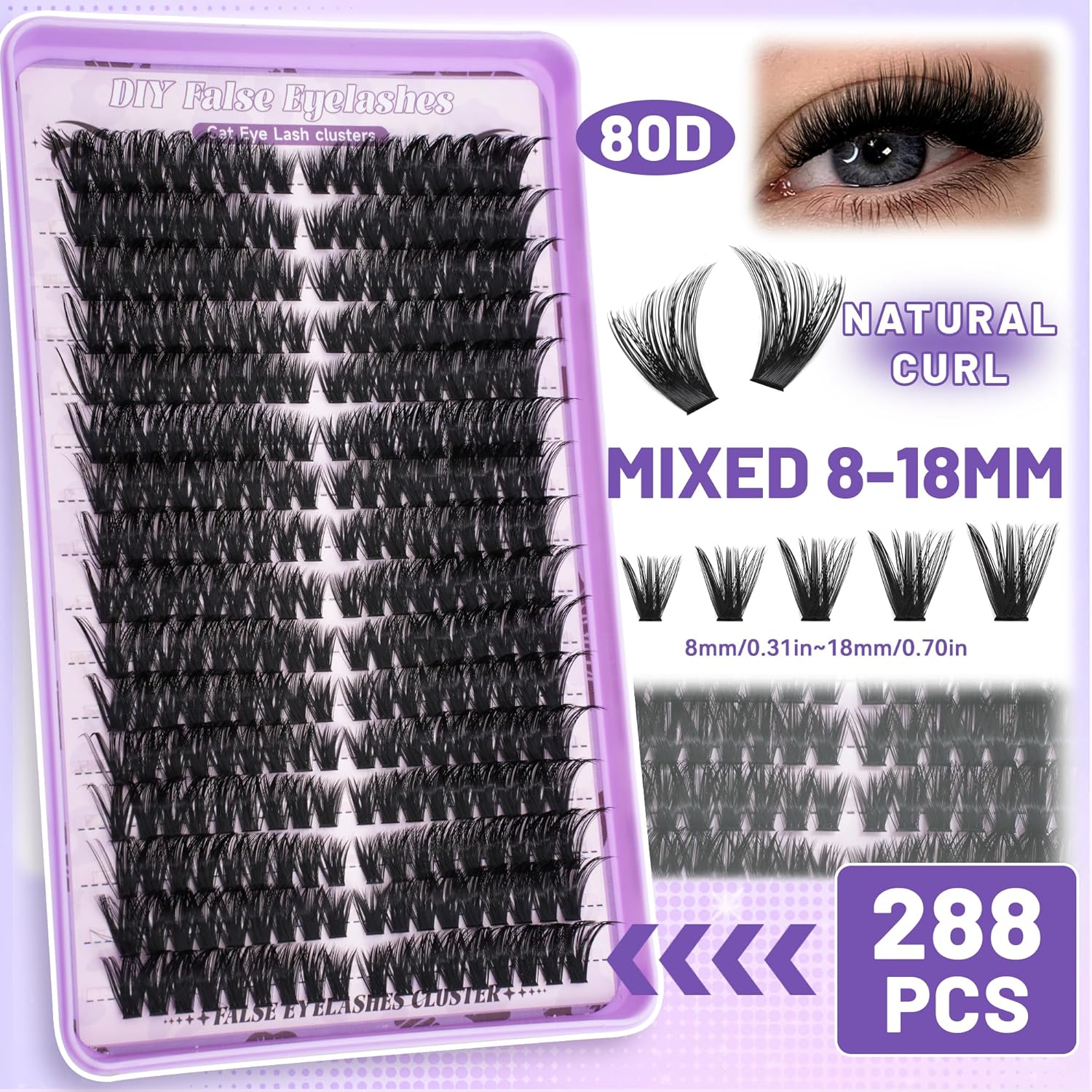 DIY Lash Cluster Kit – 1184pcs 40D-100D Natural Soft Cluster Lashes 8-18mm D Curl with Lash Bond&Seal Remover Tweezere Lash Curler All Tools In One Box