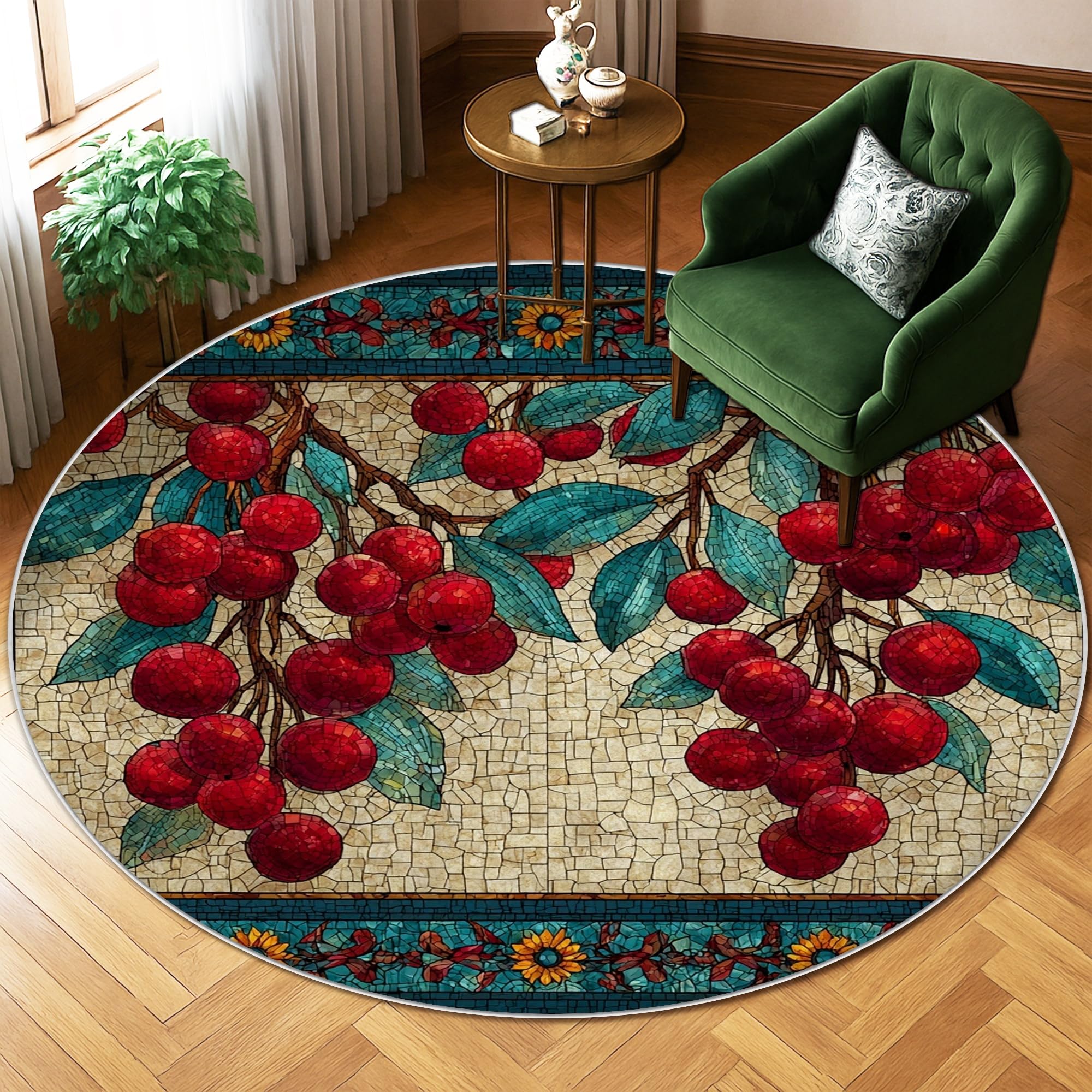 Tapis de sol facile à nettoyer motif fleurs rouges automne anti-poussière pour bureau