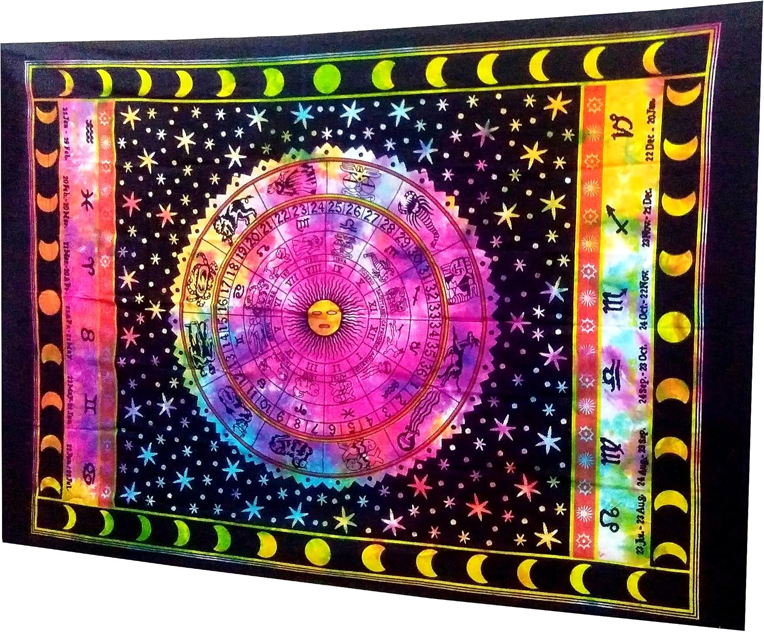 Purpledip Cotton Wall Poster Beach Throw 'Zodiac - Birth Signs Cosmic Map': Bohemian Hanging Tapestry (20034)