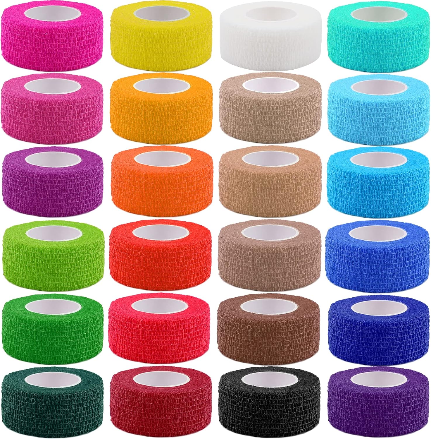 24 Pack Self Adhesive Bandage Wrap,Cohesive Wrap Bandages,Self Adherent Wrap 1 Inch X 5 Yards,Breathable Stretch Sports Tape,Elastic Self Adhesive Tape for Sports Wrist Ankle Athletic