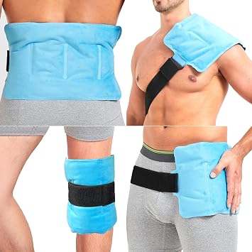 Koo-Care Lower Back & Waist Gel Ice Pack for Injuries Reusable Large Flexible Hot Cold Therapy Pack with Strap for Shoulder, Belly, Rib, Hip, Wrap around Entire Knee Cold Compress Pain Relief 16" x 9"