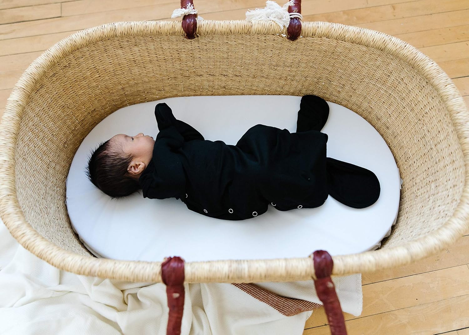 Copper Pearl Knotted Baby Gown, Soft Stretchy Newborn Gowns for Boys and Girls, Comfortable Coming Home Outfit, Long Sleeve Infant Gowns with Bottom Tie and Hand Mittens, Midnight