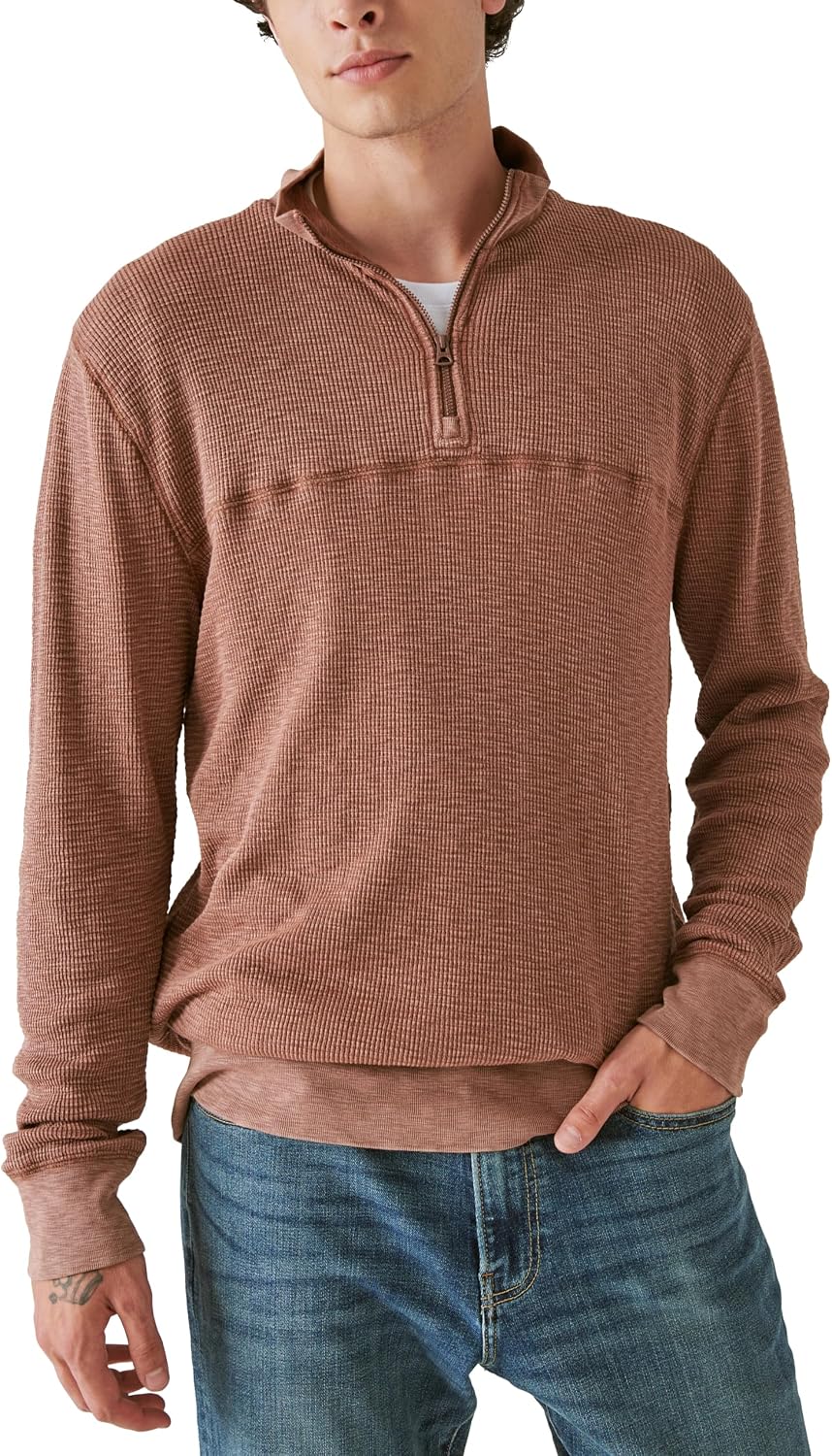 Lucky Brand Men's Men's Garment Dye Thermal Mock Half Zip
