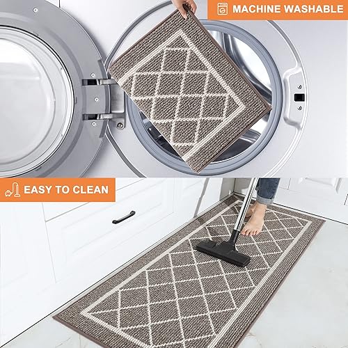 Miniatura 5 de BEQHAUSE -Alfombras de cocina antideslizantes para piso, 2 piezas, antideslizantes, lavables, con respaldo de caucho termoplástico, marrón, 24 x 35