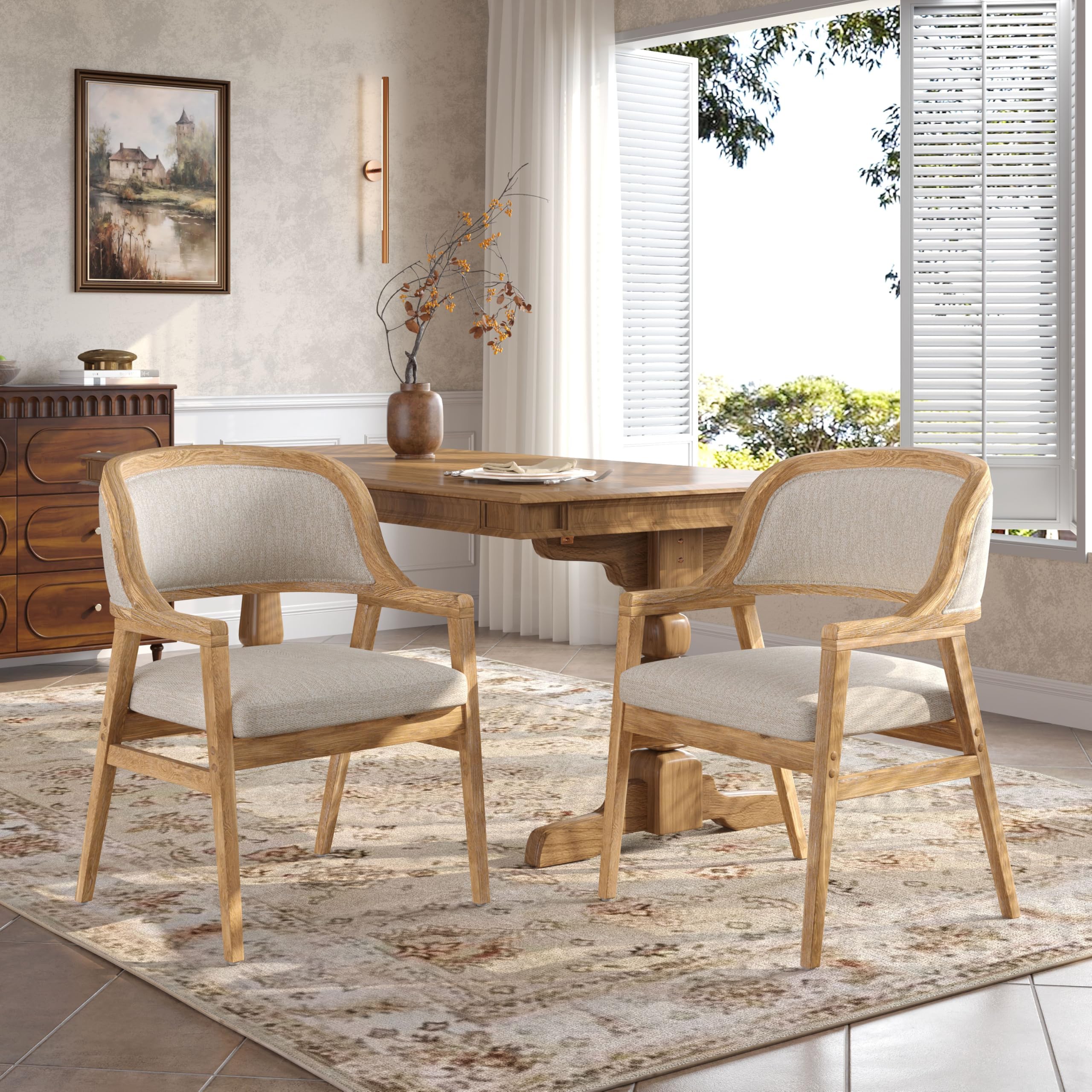 Christopher Knight Home Dolia Mid Century Modern Dining Chairs Set of 2, Dining Chair with Fabric Upholstery, Wooden Kitchen Chairs with Curved Backrest, Extra Seat for Dining Room, Beige + Natural