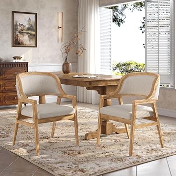 Christopher Knight Home Dolia Mid Century Modern Dining Chairs Set of 2, Dining Chair with Fabric Upholstery, Wooden Kitchen Chairs with Curved Backrest, Extra Seat for Dining Room, Beige + Natural