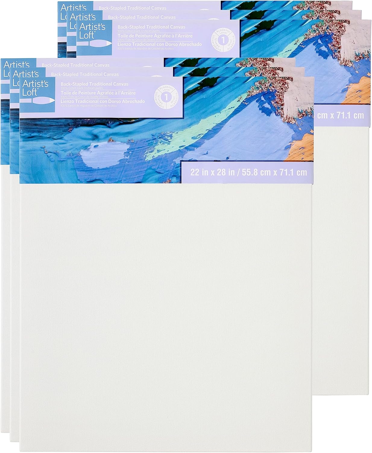 Artist's Loft 22" x 28" Level 1 Back Stapled Traditional Canvas - Acid Free Cotton Canvas for Paint, Acrylic, & Oils - Bulk 6 Packs