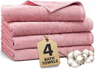 Bath Towels Set of 4 – 100% Ring Spun Cotton Baby Pink Extra Large Towels for Bathroom, Spa Use (55x28 in) – 550 GSM Super Soft and Quick Dry Large Bath Sheets for Adults