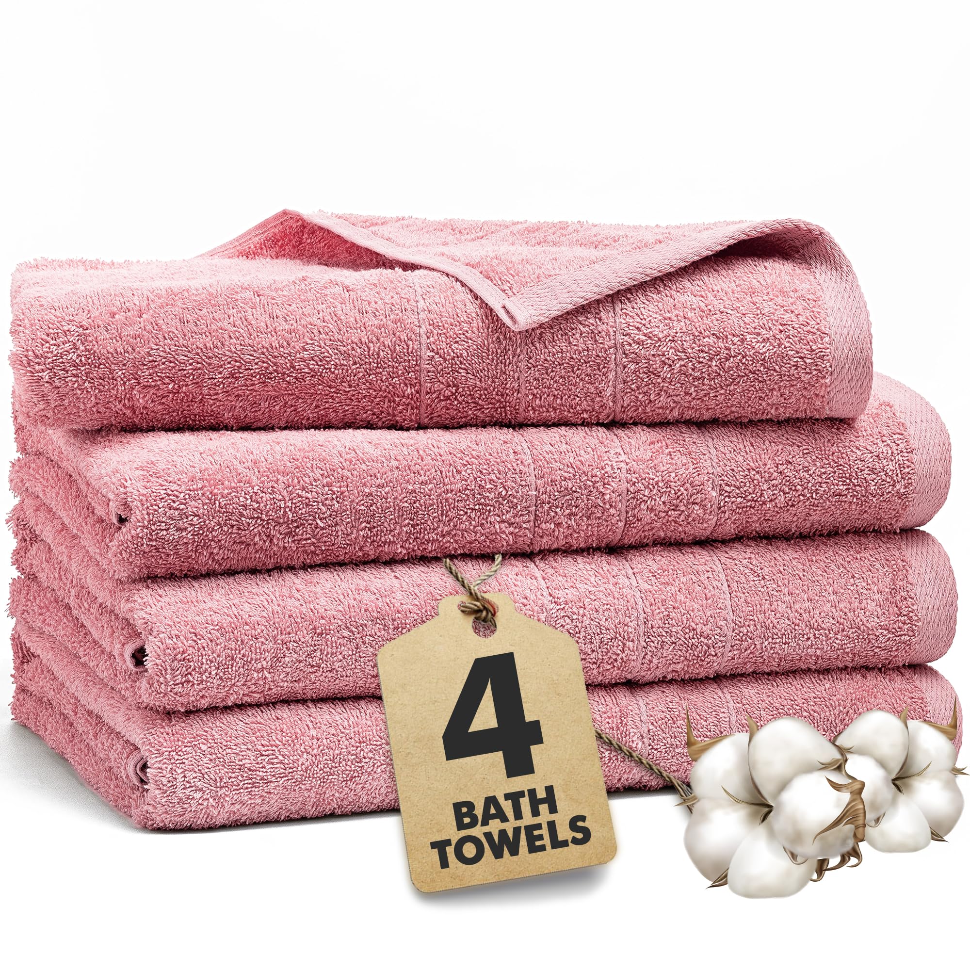 Novo Home Bath Towels Set of 4 – 550 GSM 100% Cotton Baby Pink Extra Large Towels for Bathroom, Spa Use (70x140 cm) – Super Soft and Quick Dry Large Bath Sheets for Adults — image 1