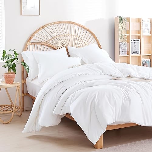 Miniatura 7 de Juego de edredón de tamaño King de microfibra blanca, juego de cama de lujo en una bolsa, 7 piezas, juego de edredón tamaño King con sábanas,
