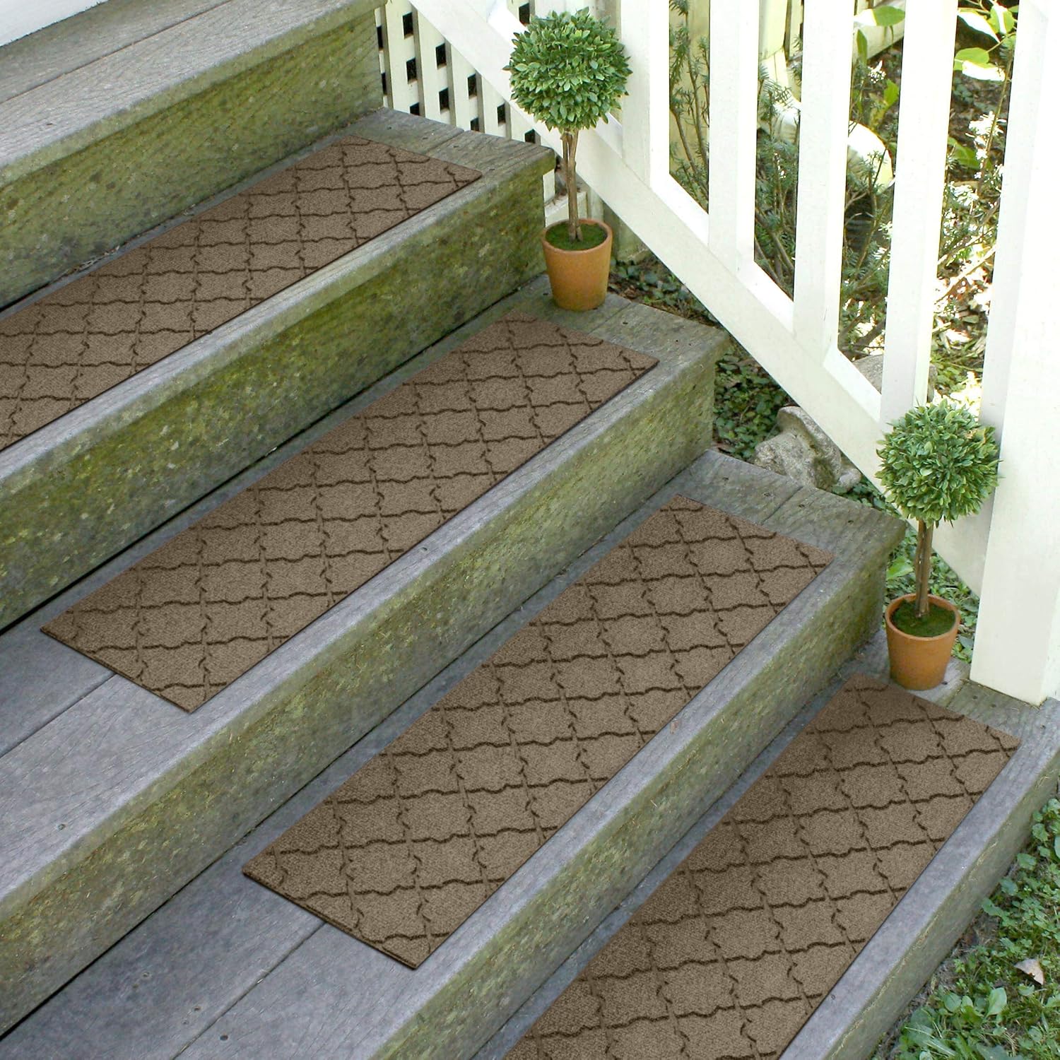 Bungalow Flooring Waterhog Stair Treads, Set of 4, 8-1/2 x 30 inches, Made in USA, Durable and Decorative Floor Covering, Indoor/Outdoor, Water-Trapping, Cordova Collection, Khaki/Camel