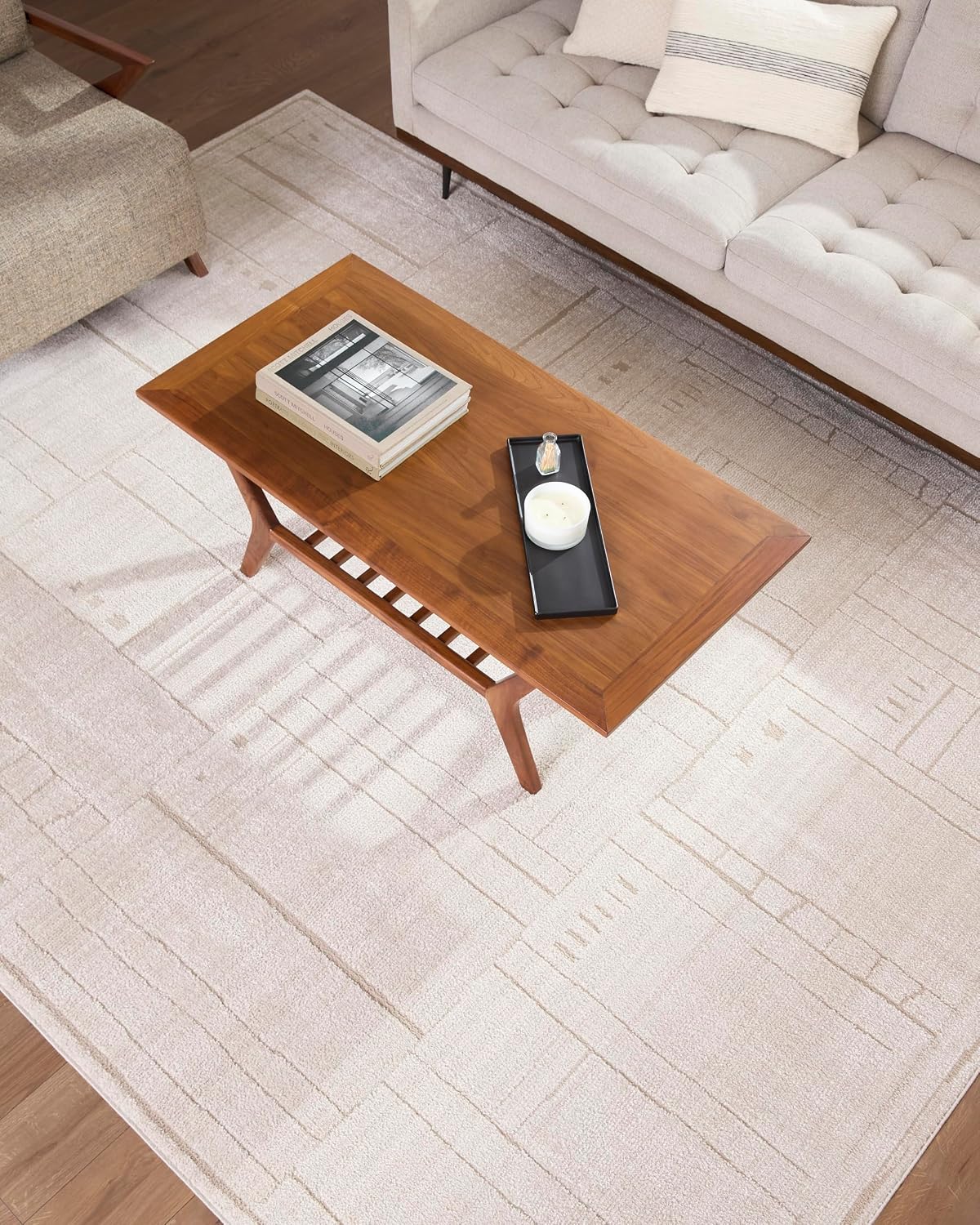 Livabliss x ELLE Décor Alma Modern Area Rug, 7'10" x 10'2", Taupe/Ivory