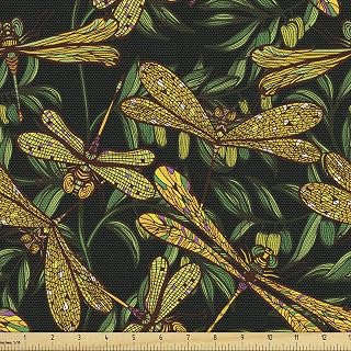 Ambesonne Dragonfly Fabric by The Yard Pattern of Dragonflies and Green Olive Branches Mediterranean Nature Lover Vibes Decorative Material for DIY Quilting Shades Poufs and Drapes 10 Yards Dark Green