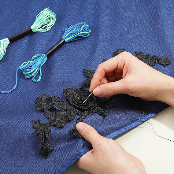 Ymapinc 2PCS Black Appliques Embellishments,Embroidered lace Appliques Embellishments Fabric Vintage Flower Stickers Suitable for The Beautification of Clothing Backpacks Household Fabric Products