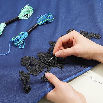 Ymapinc 2PCS Black Appliques Embellishments,Embroidered lace Appliques Embellishments Fabric Vintage Flower Stickers Suitable for The Beautification of Clothing Backpacks Household Fabric Products