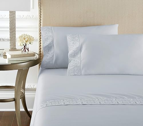 Miniatura 2 de Pure Parima - Juego de sábanas de lujo bordado de alta gama de 100% algodón egipcio certificado, fibras extralargas, frescas, transpirables, ultra