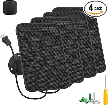 5W Solar Panel for Blink Camera Outdoor, Solar Panel Charger Compatible with Blink Outdoor 4 4th Gen Camera, Solar Panel w/Battery for Blink Camera, 9.8ft Cable Rubber Plug IP65 Waterproof, 4 Pack
