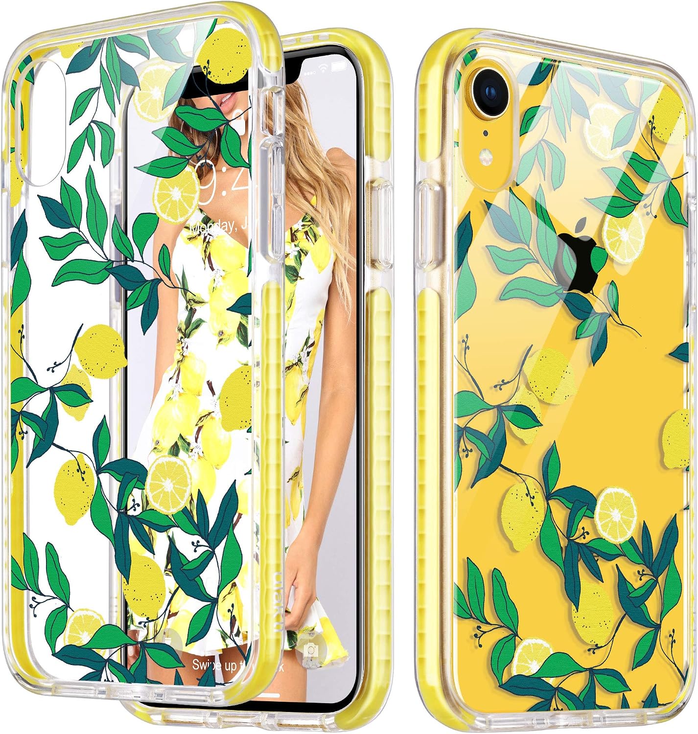 ULAK iPhone XR Case Clear, [ Triple Shock Series ] Slim Fit Thin Anti-Slip Anti-Scratch Protective case, Hybrid Hard PC Back Dual Layer Shockproof TPU/TPE Bumper Side Durable Cover, Lemon