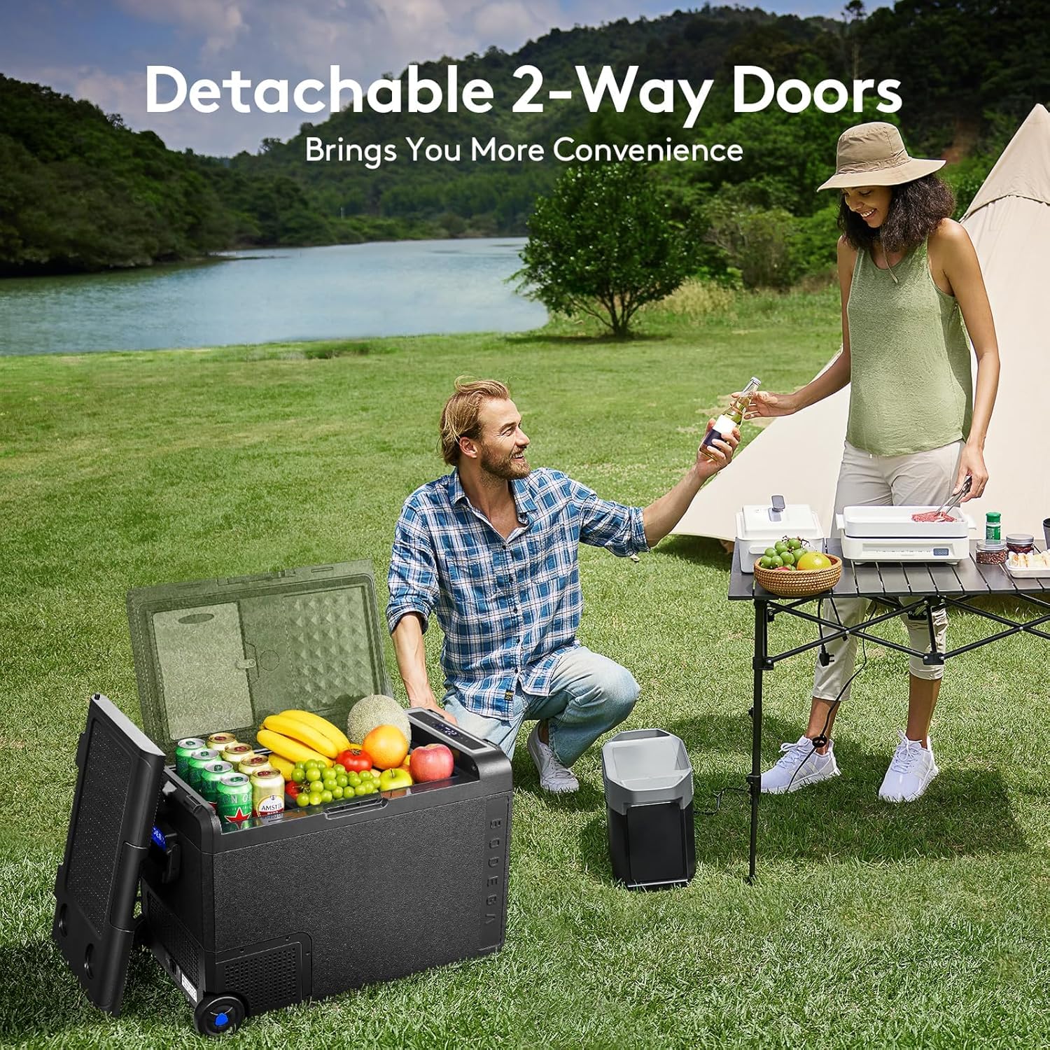 BODEGACOOLER 12 Volt Car Refrigerator, Car Fridge Protable Freezer WIFI APP Control, 50Quart (48L) RV Electric Cooler -4℉-68℉, 12/24V DC 100-240V AC for Outdoor, Truck, Van, Vehicles, Camping, Travel
