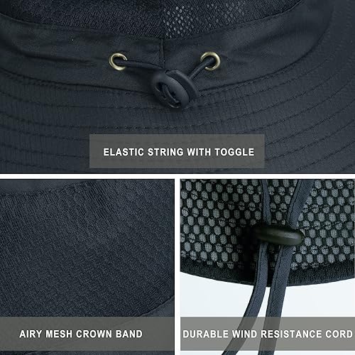 Miniatura 3 de Koreshion Sombrero de sol para hombre y mujer, malla transpirable UPF 50+, sombrero de pesca impermeable Safari, gorra plegable Boonie, talla única