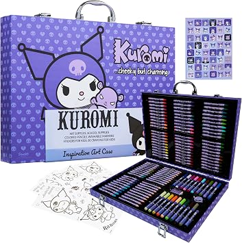 Hello Kitty Sanrio Kuromi Art Supplies for Kids, Colored Pencils, Markers, Crayons, Kawaii Drawing Kit, Stationary, Art Kit, Gifts for Girls Purple Kuromi