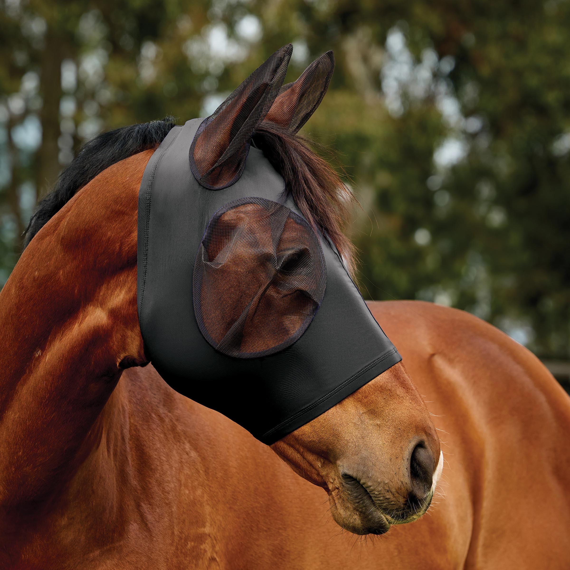 WeatherBeeta ComFiTec Deluxe Masque anti-mouches extensible avec oreilles Noir/noir Taille XL