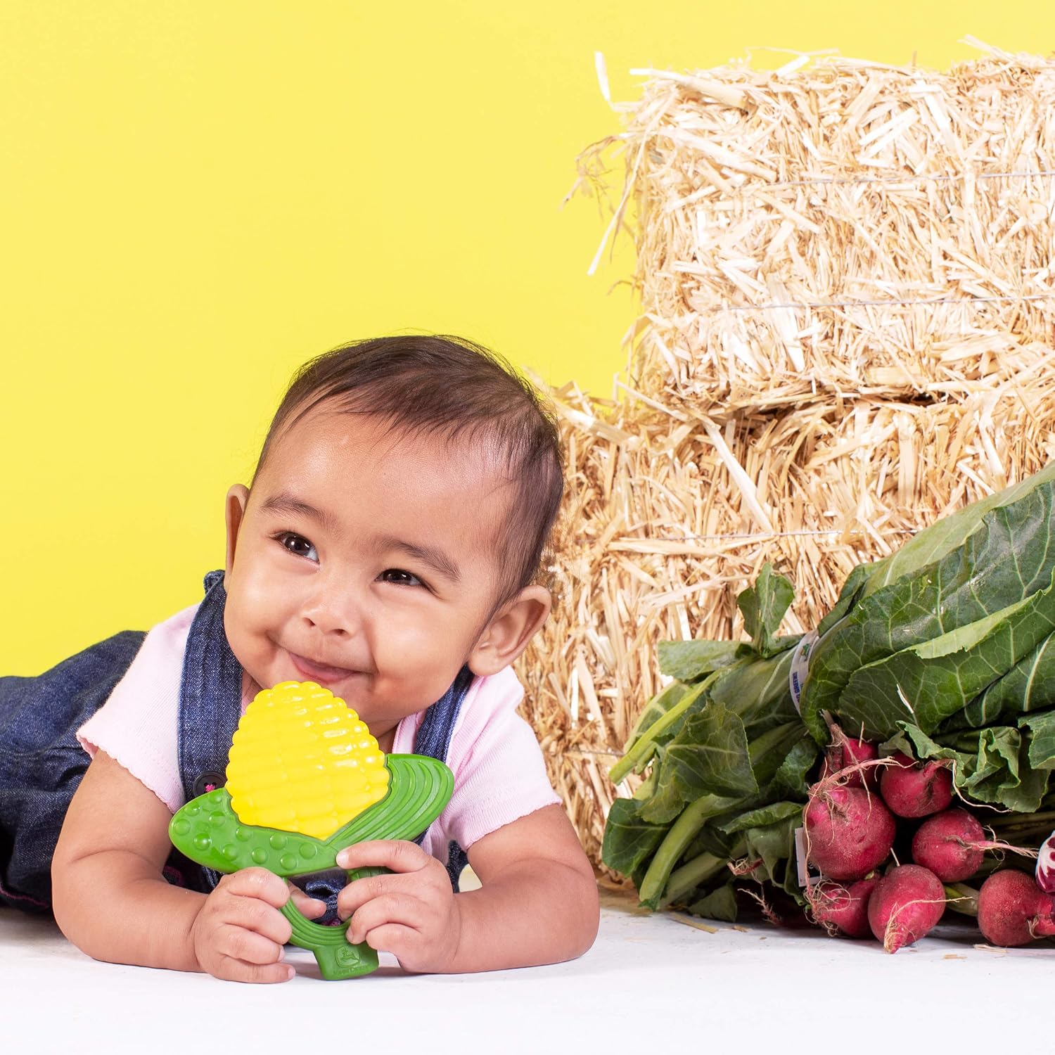 Bright Starts John Deere On The Cob Teether Easy Grasp Toy - BPA Free, Ages Newborn +