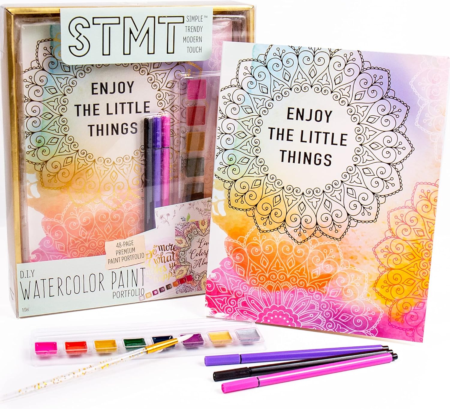 STMT D.I.Y. Watercolor Paint Portfolio by Horizon Group USA, Create Watercolor Art with Premium Paints & Fine-Tip Markers, Includes Watercolor Paint Pad, Paintbrush, Project Inspiration Guide & More, Medium