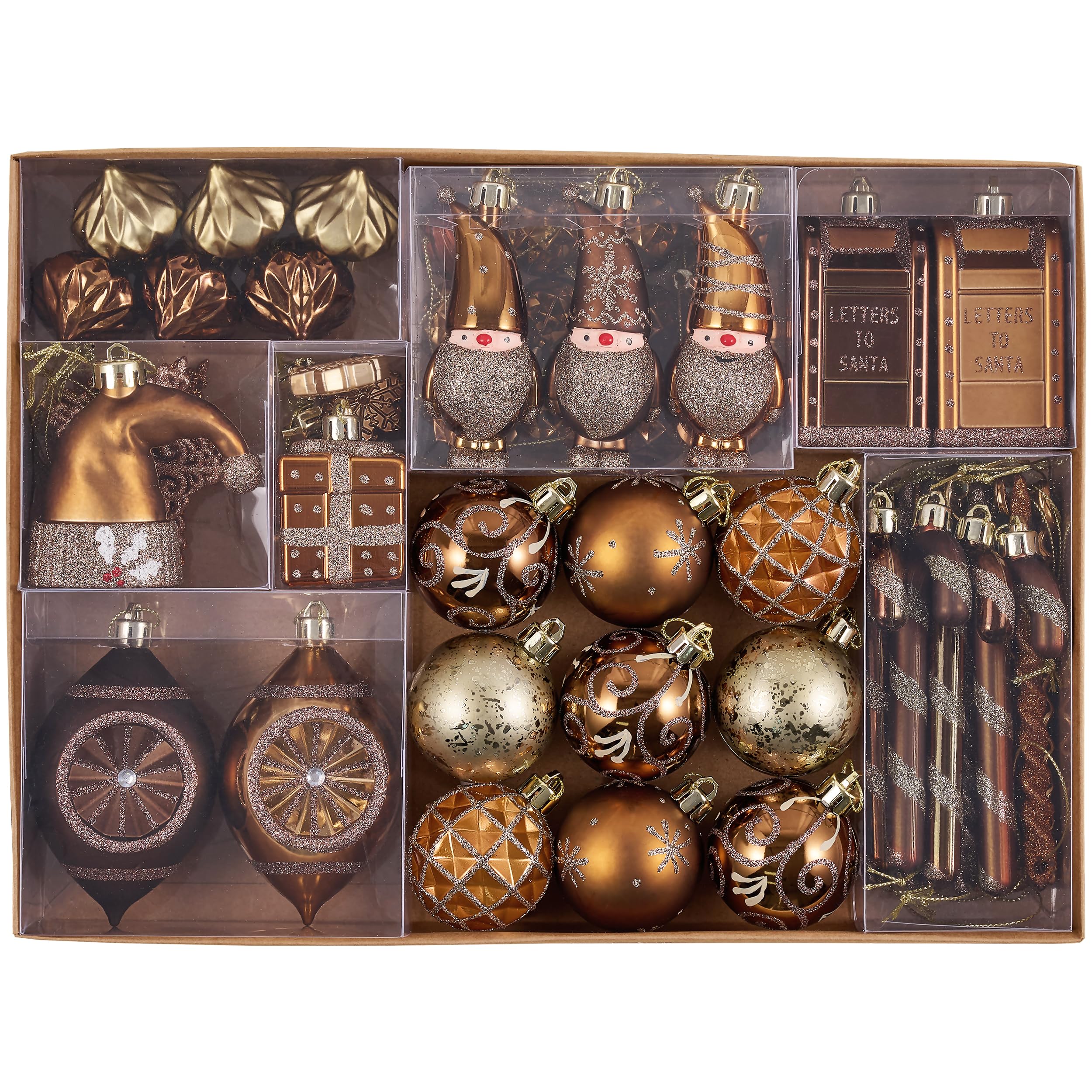 Valery Madelyn Weihnachtsbaumschmuck-Set, 100 Karat Bronze, Kupfer, Braun und Gold, bruchsicher, Weihnachtsbaumschmuck, Luxus-hängende Kugel-Ornamente für Weihnachten, Urlaub, Party-Dekoration