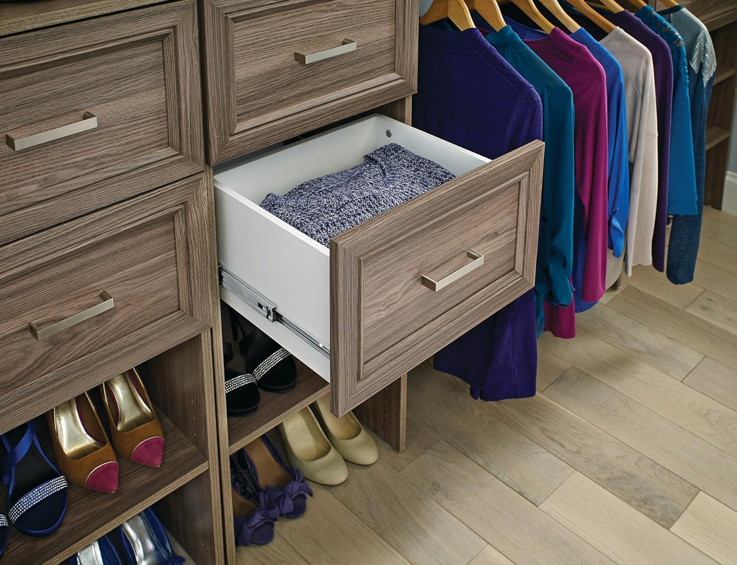 ClosetMaid SuiteSymphony Wood Closet Drawer, Add On Accessory, Shaker Style, For Storage, Closet, Clothes, 16” x 10” Size for 16 in. Units, Natural Gray