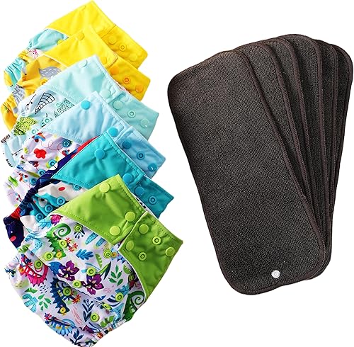 Pañales de tela, paquete de 6 con 6 rellenos y 1 bolsa para artículos húmedos, funda impermeable, lavable, reutilizable y de bolsillo ajustable de