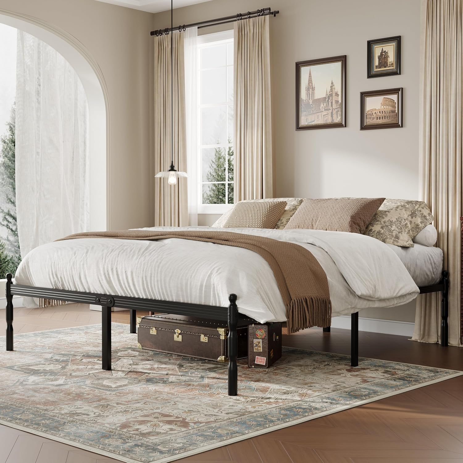 18 Inch King Bed Frame, Heavy Duty Metal Platform with Anti-Slip Design to Prevent Mattress Sliding, Storage Space, No Box Spring Needed, Easy Assembly