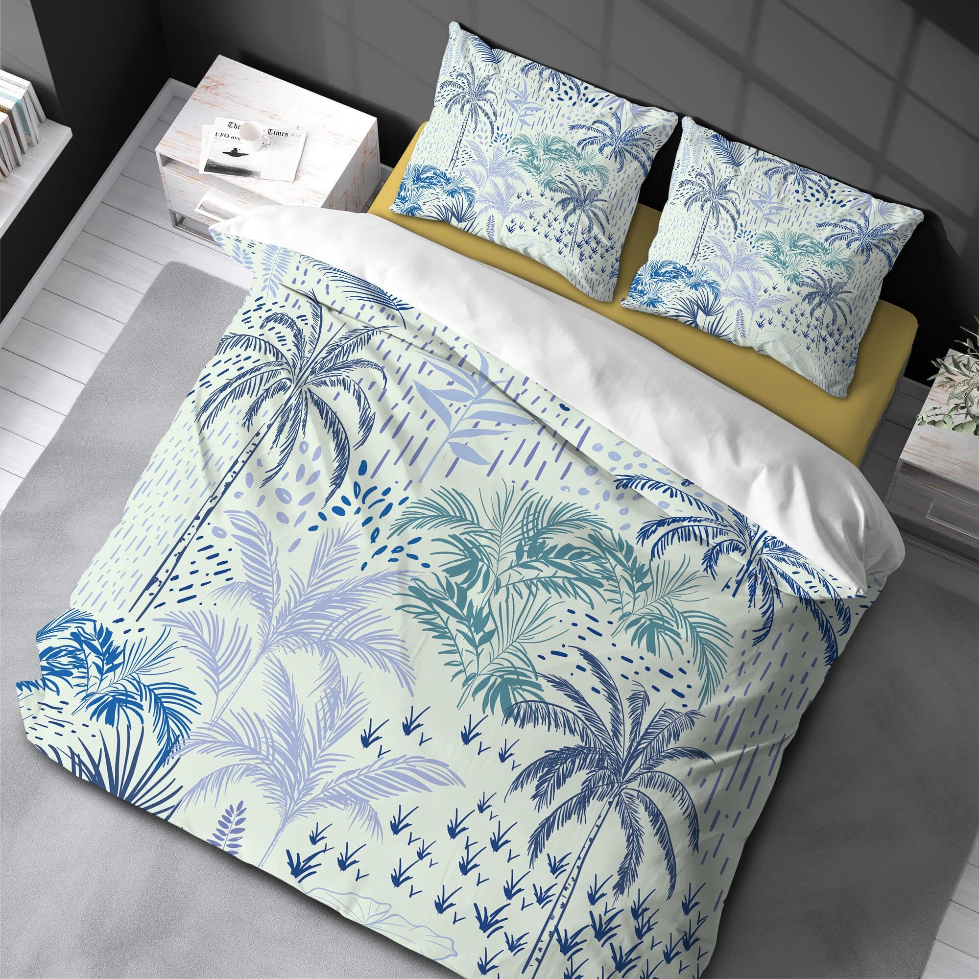 Housse de couette de 228x234cm motif variable anime et cocotier
