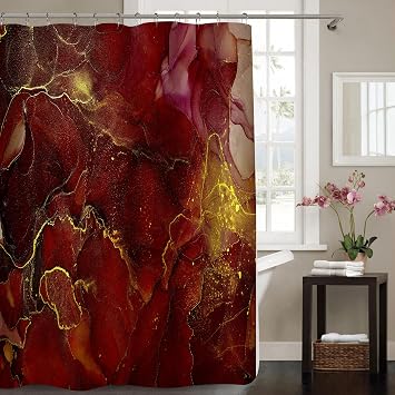 Gibelle Burgundy Red Shower Curtain, Abstract Marble Fabric Shower Curtain for Bathroom, Modern Ombre Watercolor Ink Art Shower Curtain, 72 x 72