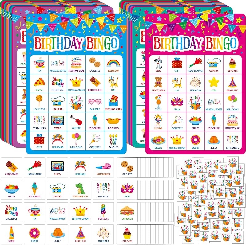 Birthday Bingo Game, 25PCS Bingo Board Card, 25 Players Birthday Party Game Set for Kids or Adults, Party Favor Decoration Supplies