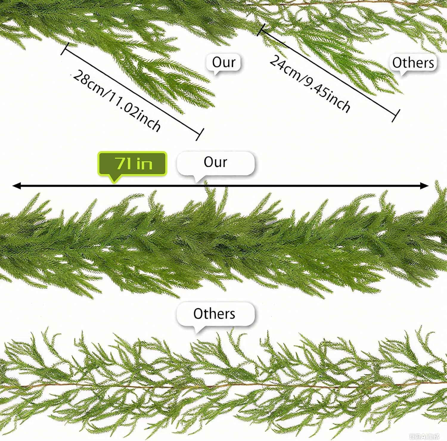 SUNWISHA Artificial Norfolk Pine Garland with Bells - 6FT Real Touch Christmas Greenery, Velvety-Soft Needles for Mantle, Tree & Indoor/Outdoor Holiday Decor - Image 4