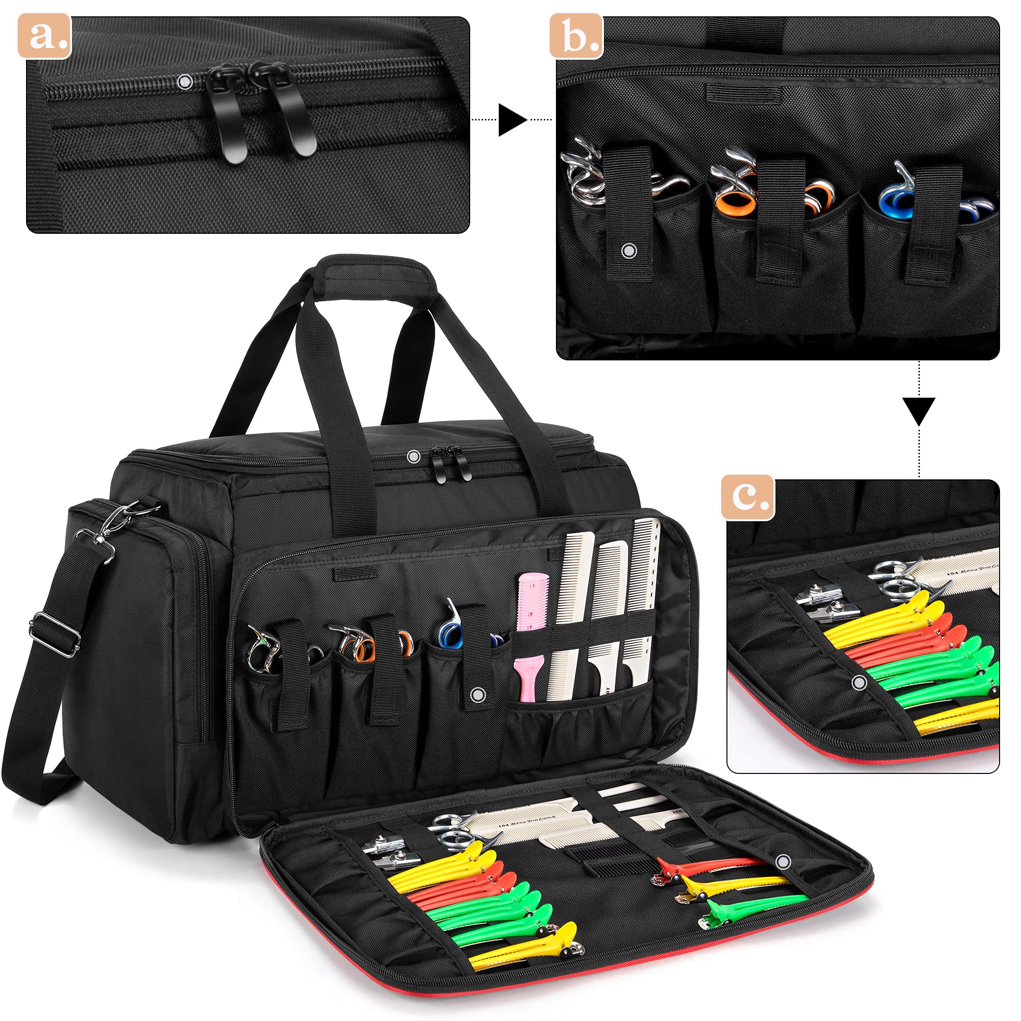 BAFASO Borsa da Parrucchiere Grande con Divisori Regolabili, Professionali Borsa per Parrucchieri, Valigetta per il Trasporto di Barbiere, Nero