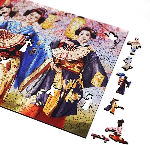 Miniatura 1 de Rompecabezas de madera para adultos, piezas de forma única, fabricado en Estados Unidos por FoxSmartBox - 437 piezas - Festival de flores de Sakura