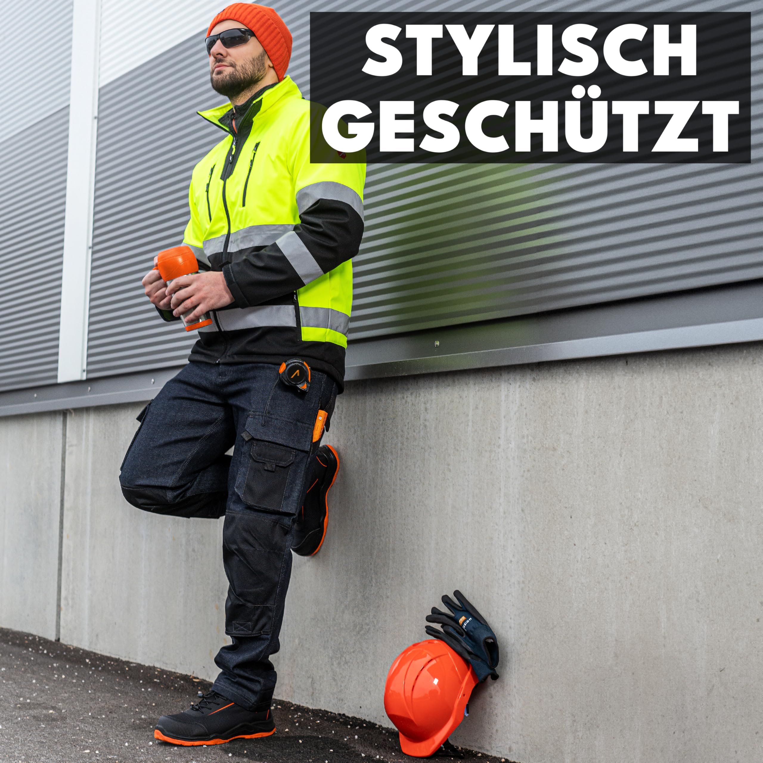 ACE Neon Chaqueta de alta visibilidad: resistente chaqueta softshell de advertencia con reflectores y capucha desmontable - EN ISO 20471