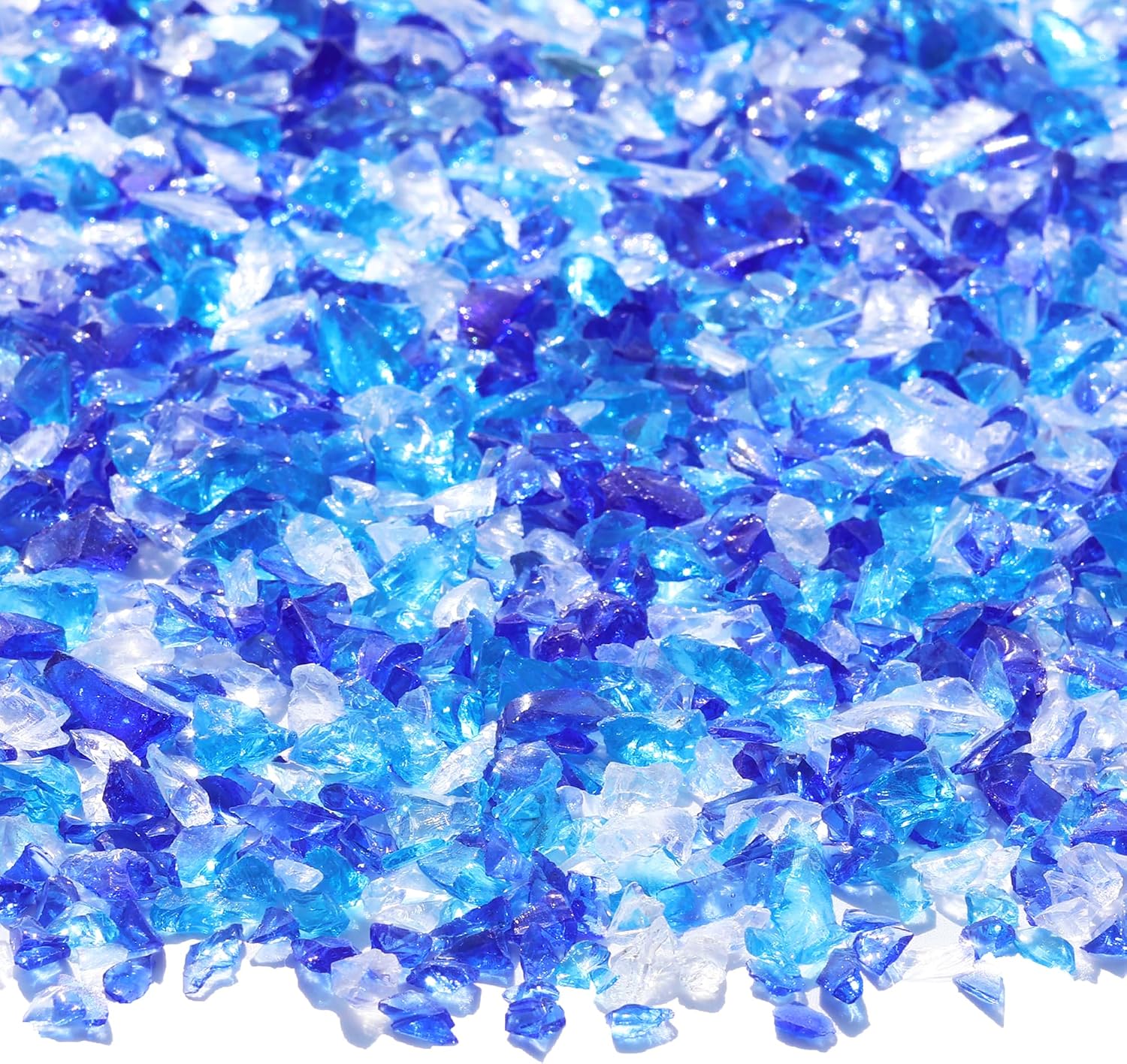 QYGL Crushed Glass - 2.1LB Blue Mixed Broken Glass Pieces 3-6mm, for Resin Art, DIY Crafts, Home Decor, Vase Fillers, Tabletop Fire Pit, and Aquarium Rocks