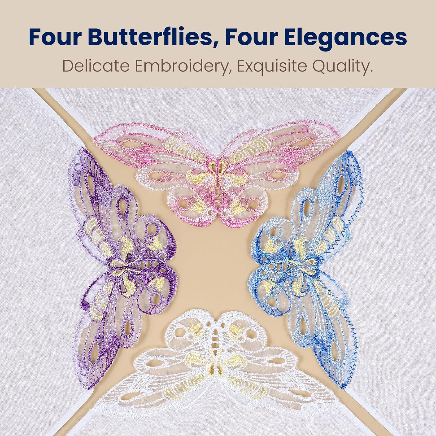 Selected Hanky Women's Cotton Handkerchiefs with Butterfly Lace at Corner, Ladies Hankies 12 Pcs, Handkerchiefs of Textiles - Image 3