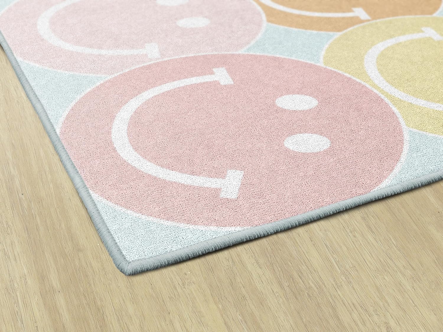 Flagship Carpets Pastel Rainbow Smileys Educational Area Rug for Kids Room Seating Décor, Children's Classroom, Play Carpet for Teaching and Playroom, 5' x 7'6", Multi