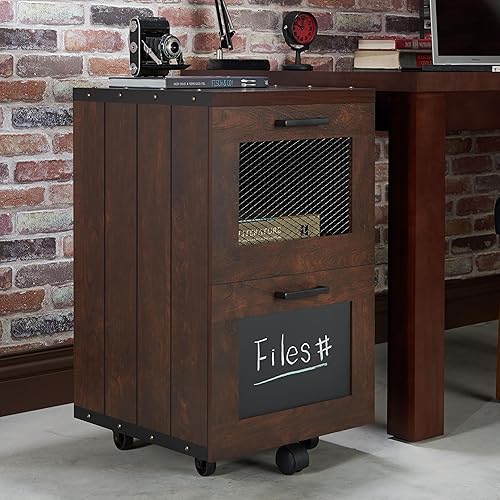 Miniatura 2 de Acosta Industrial dos cajones con detalles de cabeza de clavo, paneles laterales estilo tablón, gabinete de archivo con base de rueda giratoria,