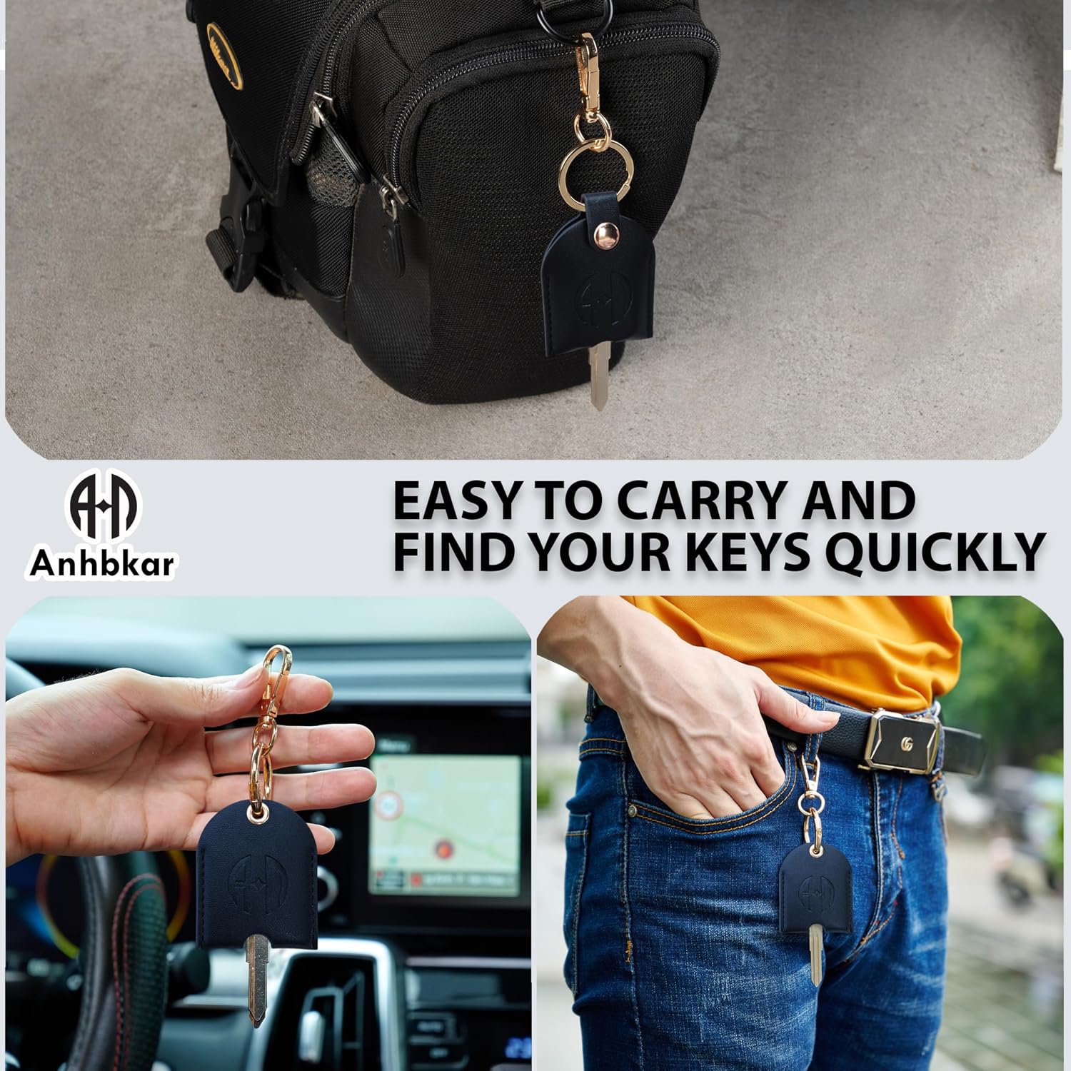 Leather Keys Sleeve for Broken Car Key Loop Replacement, Keychain Cover Cute Protector and Holder for Men, Women