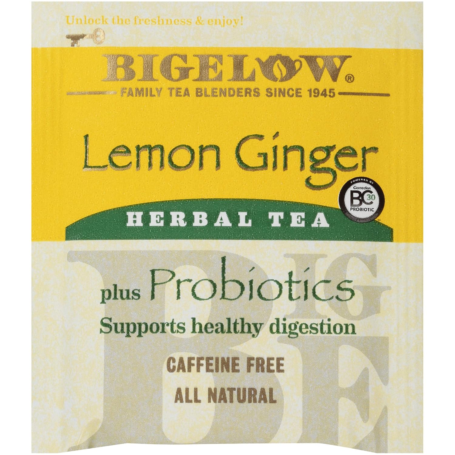 Bigelow Tea Lemon Ginger plus Probiotics Herbal Tea, Caffeine Free, 18 Count (Pack of 6), 108 Total Tea Bags
