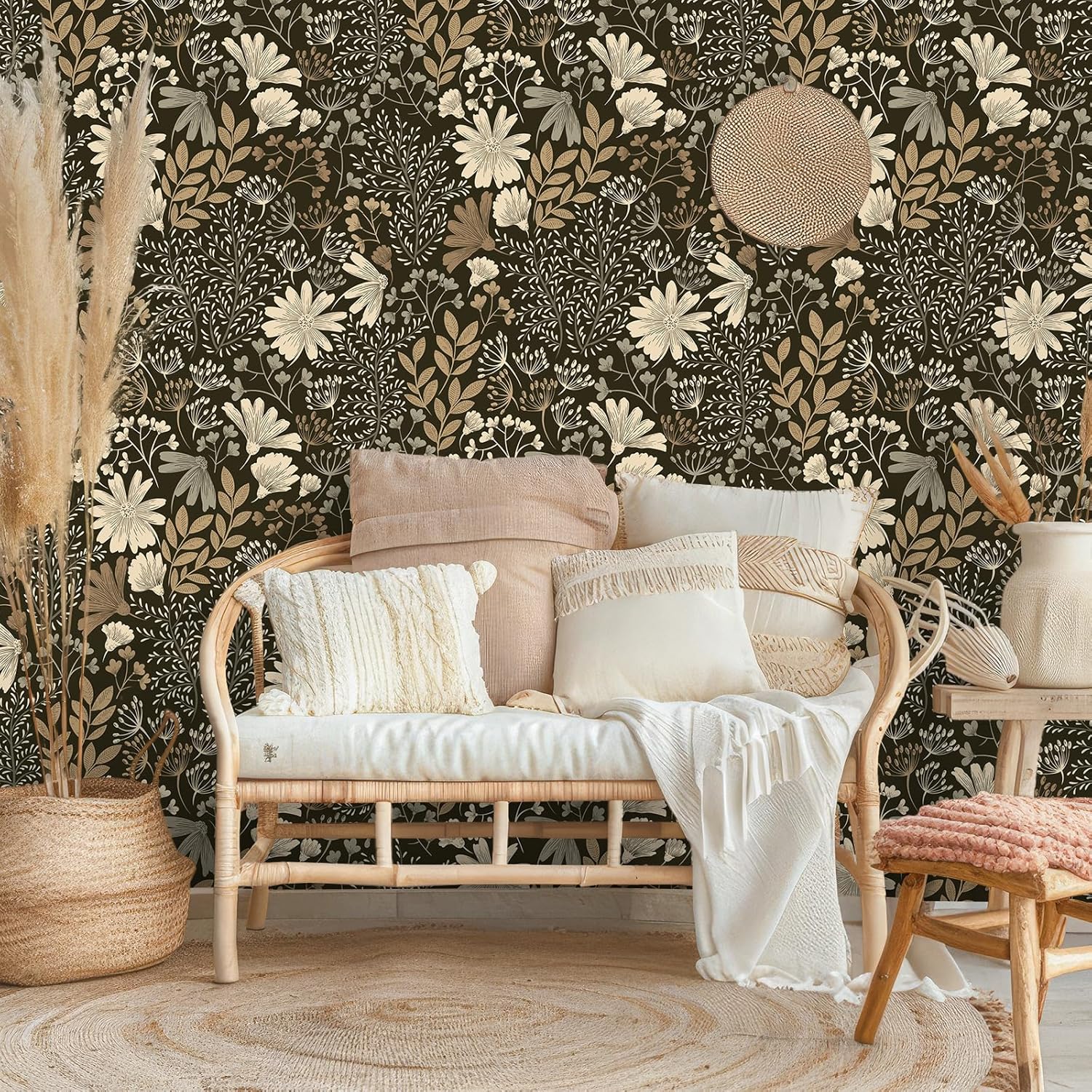 VEELIKE Dark Floral Peel and Stick Wallpaper Boho Floral Wallpaper for Bathroom Bedroom Flower Wall Paper 17.7''x354'' Renters Friendly Removable Prepasted Botanical Contact Paper for Walls Cabinets